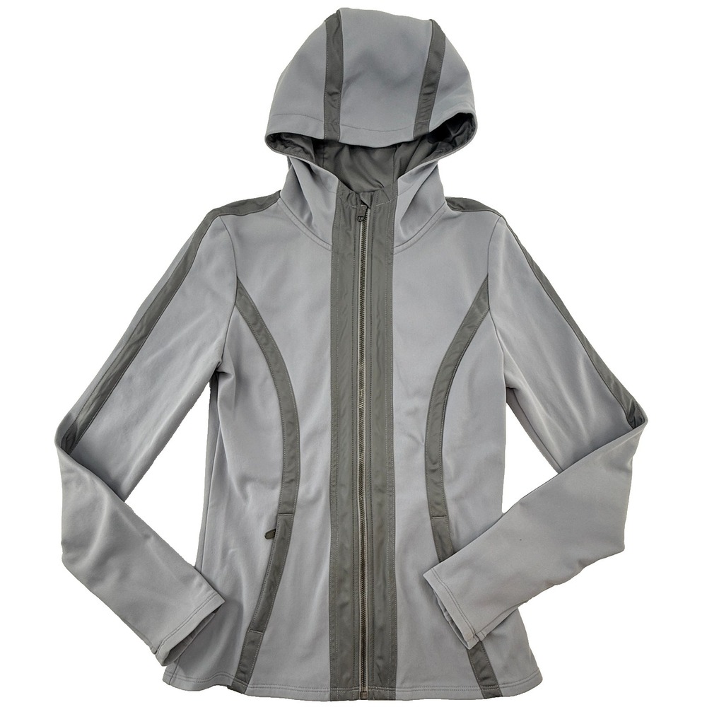 Athleta Womens Small Gray Hooded Jacket Full Zip Athletic Running Yoga Stretch